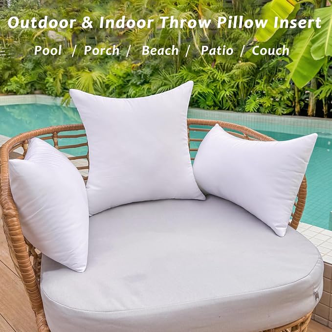 20 x 20 Outdoor Pillow Inserts Set of 4 Large Square Patio Furniture Pillows for Porch Couch Fall Throw Pillow Inserts Premium Decorative Stuffer Pillows Waterproof White Sofa Cushion