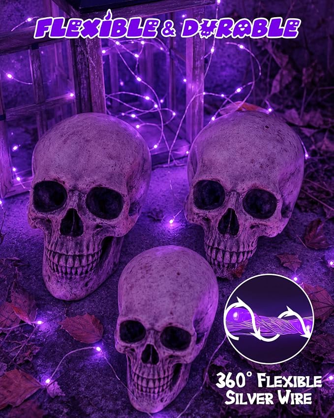 4 Pack 60 LED Fairy Lights Battery Operated with Timer 20FT Halloween Light | Purple, Cuttable Copper Wire, Waterproof Battery String Lights for Indoor Outdoor, Bedroom, Home, DIY, Halloween Decorations