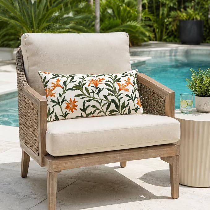 Outdoor Lumbar Pillows 12"x20" Waterproof Patio Pillows with Inserts | Set of 2 Fade Resistant Outdoor Waterproof Lumbar Pillow Decorative Garden Lumbar Cushions for Home Patio Terrace Sofa