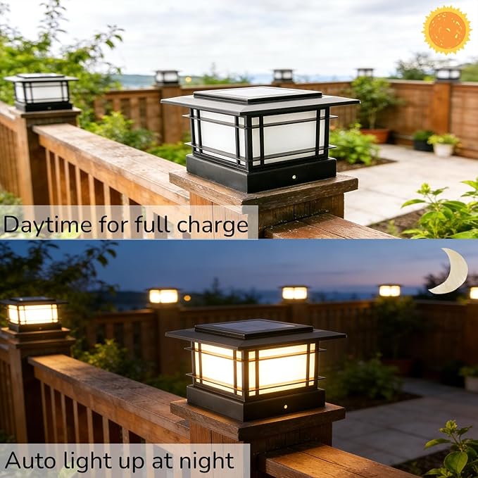 Dynaming 4x4 Solar Post Cap Lights Outdoor with 2 Color Modes, 12 Pack Fence Post Solar Lights Black Shell Fit for Vinyl/Wooden Posts, High Brightness SMD LED Lighting Decor for Garden Deck Patio