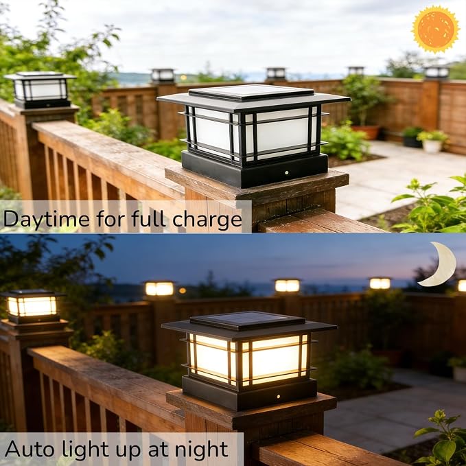 Dynaming 4x4 Solar Post Cap Lights Outdoor with 2 Color Modes, 6 Pack Upgrade Fence Post Solar Lights Black Shell for 4x4 Vinyl/Wooden Posts, Brightness LED Lighting Decor for Garden Deck Patio