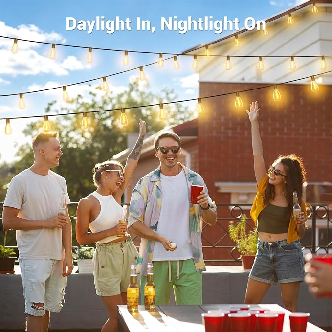 50FT Solar String Lights Outdoor Waterproof, 18+1 LED Solar Powered Lights with Remote Control, 3 Light Modes & Dimmable, USB-C Charging for Patio, Backyard, Garden, Camping