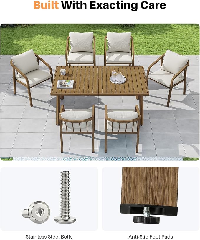 Outdoor Dining Chairs Set of 4, Never-Rust Aluminum Patio Dining Chairs with Removable Cushion, Ergonomic Patio Chairs with Wraparound Seating Design for Deck, Lawn, Commercial, Garden, Teak