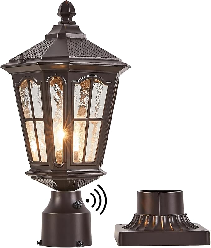 Dusk to Dawn Outdoor Post Lights with Pier Mount Base, Aluminum Exterior Pillar Light Fixture with Water Ripple Glass, Oil Rubbed Bronze Pole Light for Garden, Patio, Pathway