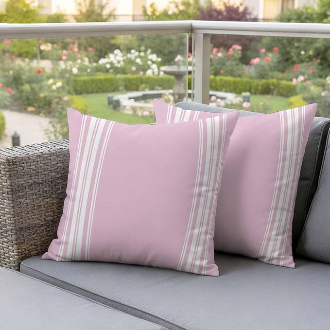 Outdoor Pillow Covers 20x20 Set of 2 Pink Stripes Outdoor Pillows Waterproof Throw Pillow Covers French Stripe Farmhouse Style Pillowcases Decorative Case for Patio Cushion