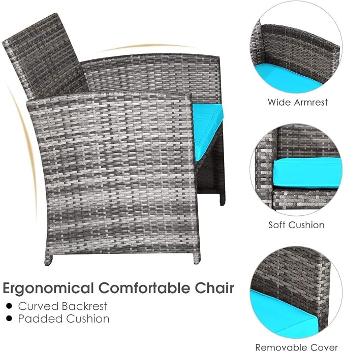 HAPPYGRILL 4 Pieces Patio Conversation Set with Soft Cushions Rattan Furniture Set with PE Wicker Coffee Table & Sofa Chairs for Garden Poolside Porch Backyard
