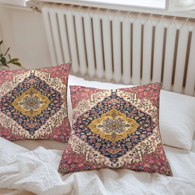 Southwest Aztec Waterproof Outdoor Pillow Covers Set of 2 Home Decor, Boho Tribe Traditional Floral Patterned Pillowcase Patio Pillow Covers for Couch Bench Furniture Garden 18x18in