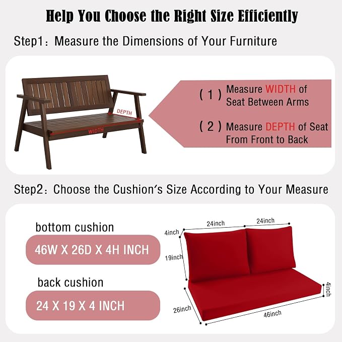 Outdoor Loveseat Cushions for Patio Furniture, Waterproof Couch Hampton Bay Deep Seat Cushion Replacement Set 46" x 26", Patio Love Seat Sofa Cushions for Porch Garden Chair, Black Pattern