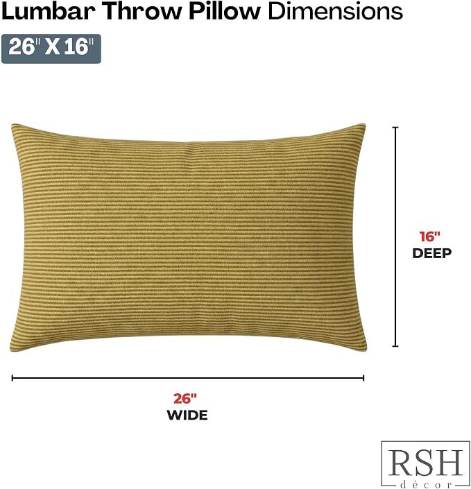 RSH DECOR: Jumbo Lumbar Throw Pillows – Set of 4 | 26" x 16" | Indoor Outdoor Use for Patio Furniture | Water & Fade-Resistant | Includes Down-Alternative Inserts | Made in USA (Luca Rib Pecan)
