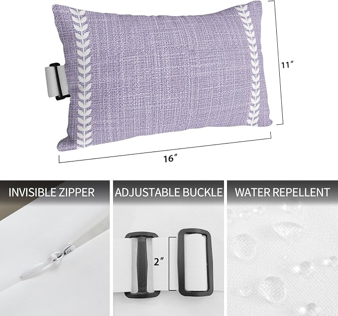 Lavender Purple Outdoor Lumbar Pillow 11x16 Inch, Modern Rustic Simple Striped Elegant Waterproof Throw Pillow Covers with Insert, Decorative Chair Cushions for Patio Garden Recliner