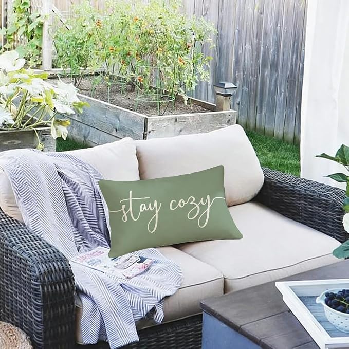 RABUSOFA Green Outdoor Pillow Covers 12x20 Waterproof Stay Cozy Decoration | Outdoor Patio Decoration, Waterproof & Durable Fabric, Machine Washable, Invisible Zipper, Not Insert