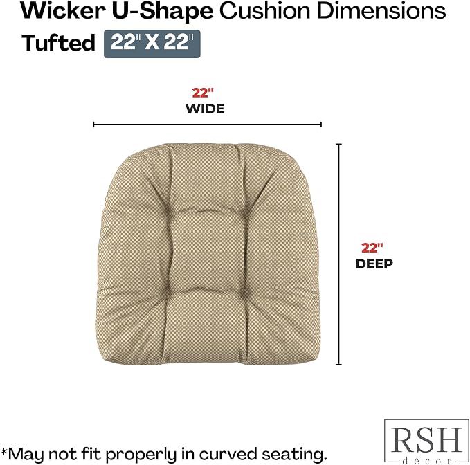 RSH DECOR: Tufted Wicker U-Shape Cushions Set of 2 | 22” x 22” | Outdoor Seat Cushions for Patio Furniture| Crafted with Performance Fabric | Made in USA (Trixie Wicker)
