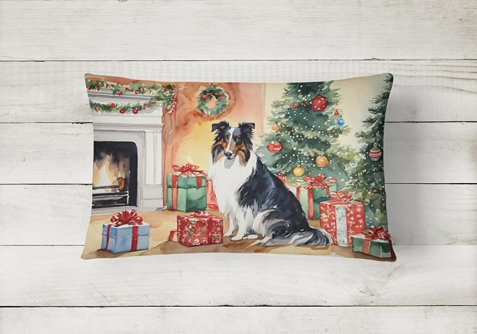 Caroline's Treasures DAC2636PW1216 Collie Cozy Christmas Throw Pillow Machine Washable, Indoor Outdoor Decorative Pillow for Couch, Bed or Patio, 12HX16W