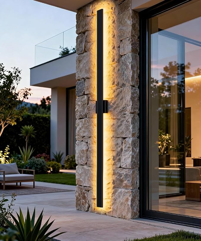 Aipsun 2 Packs 79in Outdoor Wall Sconces, 3000K 4000K 6000K Modern Black Exterior Light, Long LED Linear Wall Light Outside Lighting for Entrance, Hallway, Garage, Porch(3CCT)
