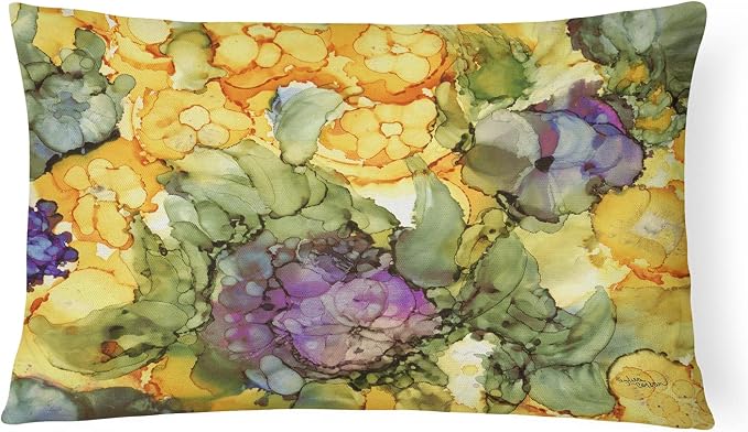 Caroline's Treasures 8958PW1216 Abstract Flowers Purple and Yellow Canvas Fabric Decorative Pillow 100% Machine Washable Pillow, Indoor or Outdoor Decorative Throw Pillow for Couch, Bed or Patio