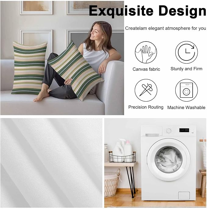 Green Brown Striped Outdoor Pillow Covers 20x12 Inch Lumbar Pillow Covers Set of 2 Waterproof Decorative Throw Pillow Cases Modern Stripes Art Farmhouse Cushion Covers for Patio Furniture Garden Couch