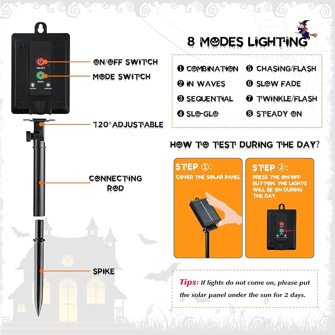 6 Pack Solar Pumpkin Lights Outdoor Waterproof for Halloween Decorations | 8 Modes Halloween Pathway Solar Lights, Orange Purple and Green, for Yard Garden Patio Holiday Party Decor