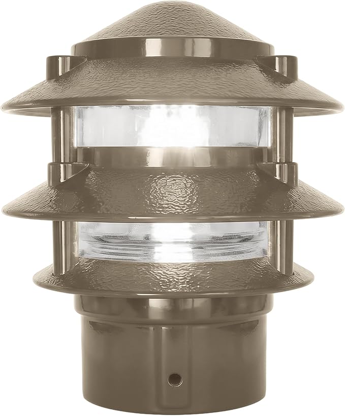 Greenfield Made in the USA Weatherproof Line-Voltage (120V) 3-Tier LED Outdoor Pathway Light – Permanent Outside Light with Mounting Hardware – Professional Grade – Bronze