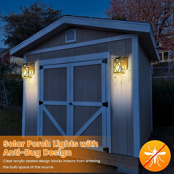 1 Pack Solar Porch Lights Outdoor with Dusk-to-Dawn Motion Sensor | 200LM 3000K Warm White, E26 ST58 Bulb, Classic Lantern Design, 3 Lighting Modes, IP65 Waterproof for Porch, Garage & Patio