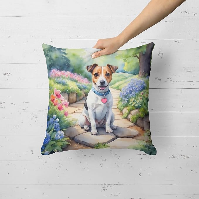 Caroline's Treasures Jack Russell Terrier Spring Path Throw Pillow Machine Washable, Indoor Outdoor Decorative Pillow for Couch, Bed or Patio, 18Hx18W