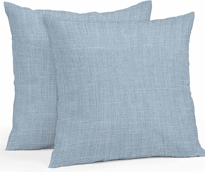 Vandarllin Outdoor Throw Pillows Covers 26x26 inch Set of 2 Waterproof Sky Blue Linen Decorative Zippered Cushion Covers for Patio Furniture, Farmhouse Pure Color Lumbar Pillowcases