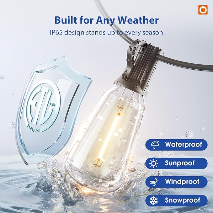 addlon 50FT Outdoor String Lights ST38 LED with Remote Waterproof Dimmable | Shatterproof Replaceable Bulbs, Connectable Hanging Strand for Porch Backyard Patio Garden Deck Outside, Timer,3 Modes