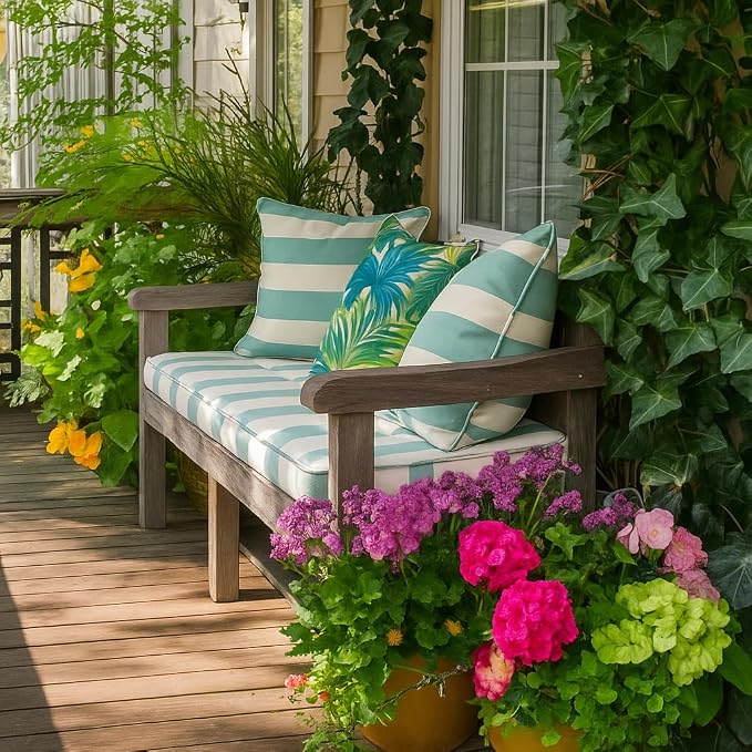 Outdoor Throw Pillow Covers 18x18 Inch, Set of 2, Cover Only! Waterproof Fade Resistant Decorative Cushion Sham Pillow Cases for Patio Furniture Chair Couch Sofa - Green Palm Leaves