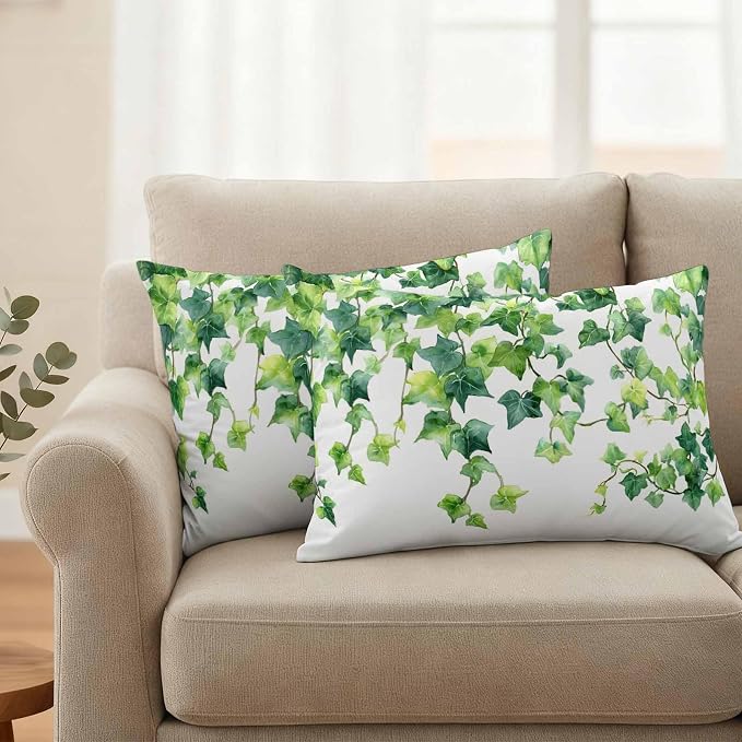 Outdoor Pillow Covers Set of 2, Green Leaf Vine Decorative Throw Pillow Covers 20X12IN, Country Leave Throw Pillows Protector Cushion Case for Patio,Couch,Sofa,Garden