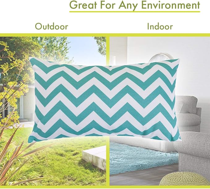 Majestic Home Goods Teal Chevron Indoor / Outdoor Small Throw Pillow 20" L x 5" W x 12" H