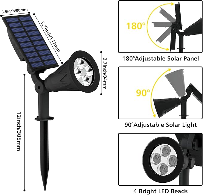 T-SUN Green Solar Lights Outdoor Waterproof,Solar Spotlight Outdoor,1 Pack | 4 LEDs, 2 Lighting Modes, IP65 Waterproof Dusk to Dawn Solar Lights for Tree, Patio, Yard, Garden, Driveway, Pool Area