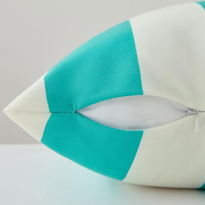 Allorry Outdoor Pillow Covers 20x20 Turquoise Striped Outdoor Decor JB07C20 | Striped Pillow Covers|for Spring Summer Outdoor Waterproof Garden Patio Furniture Sofa Bed Home Decor