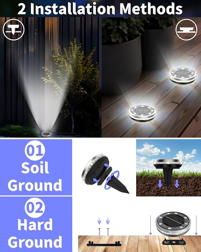 SenLuKit Solar Ground Lights Outdoor 18 Pack Waterproof, Upgraded Solar Garden Lights with 4 Side Light, Stainless Steel Solar Powered Disc Landscape Light for Walkway Lawn Yard Patio Deck-Cool White