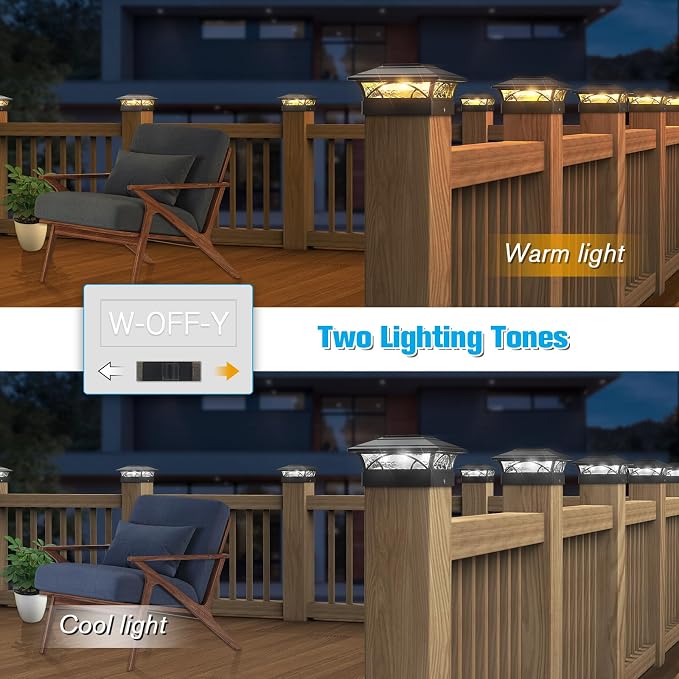 JOFIOS Solar Post Cap Lights Outdoor 6pack - Black Deck Fence Post Lights Solar Powered with 16LEDS 2 Lighting Modes, 4x4/5x5/6x6 Waterproof Fence Post Lights for Garden Patio Porch Backyard