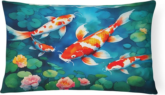 Caroline's Treasures DAC2797PW1216 Koi Fish Throw Pillow Machine Washable, Indoor Outdoor Decorative Pillow for Couch, Bed or Patio, 12HX16W