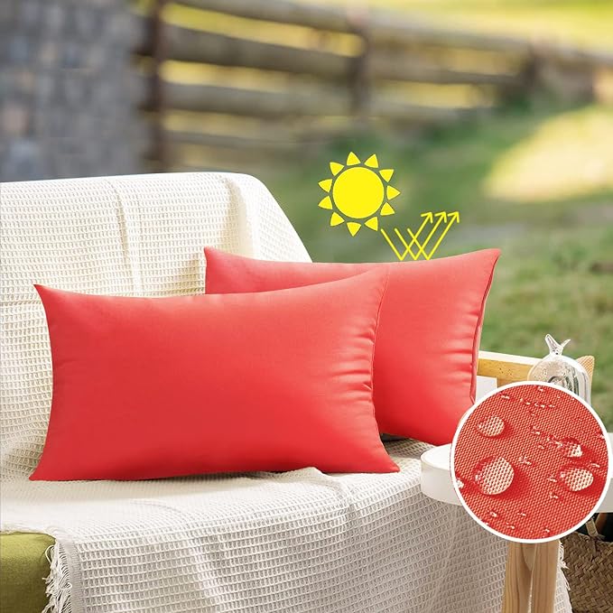VAKADO 12x20 Outdoor Christmas Waterproof Throw Pillow Covers Set of 2 Decorative Outside Patio Furniture Cushion Cases Decor for Garden Bench Porch Couch Tent,Red