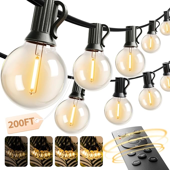addlon Outdoor String Lights 200FT G40 with Remote 108 LED Waterproof Bulbs | Dimmable Patio Globe Lights Shatterproof, Hanging Outside Lighting for Backyard, Garden, Deck, Balcony, Porch, Café, Decor