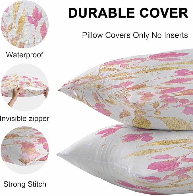 Vandarllin Outdoor Throw Pillows Covers 20x12 inch Set of 2 Waterproof Pink Yellow Flowers Decorative Zippered Cushion Covers for Patio Furniture, Wildflowers Lumbar Pillowcases