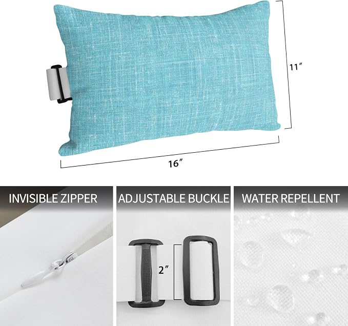 Outdoor Lumbar Pillow Set of 1, Teal Blue Waterproof Beach Headrest Pillow with Inserts, Farmhouse Vintage Cyan Solid Color Modern Recliner Throw Pillows for Patio Furniture, 11 x 16