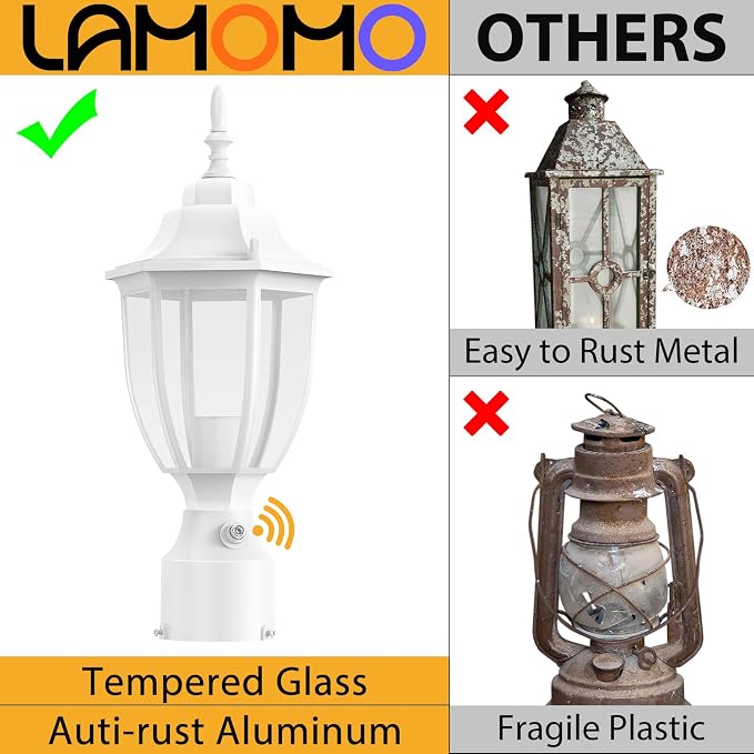Lamomo Outdoor Post Lights, 2 Packs Dusk to Dawn Lamp Post Light Fixture, Waterproof Aluminum White Lamp Posts Outdoor Lighting Pole Lantern for Yard Patio Pathway Garden