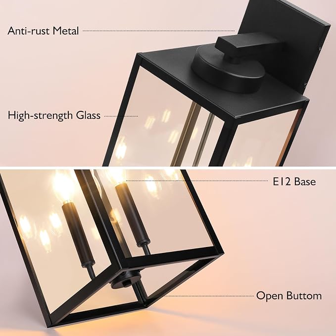 23.9" Extra Large Size Outdoor Wall Light Fixture, Exterior Lighting Fixture Porch Sconce Wall Mounted, Waterproof Outdoor Wall Lantern, Outside Light for House Patio Front Door Garage, Black | Waterproof Metal Construction, Rust-resistant, Quick & Eas...