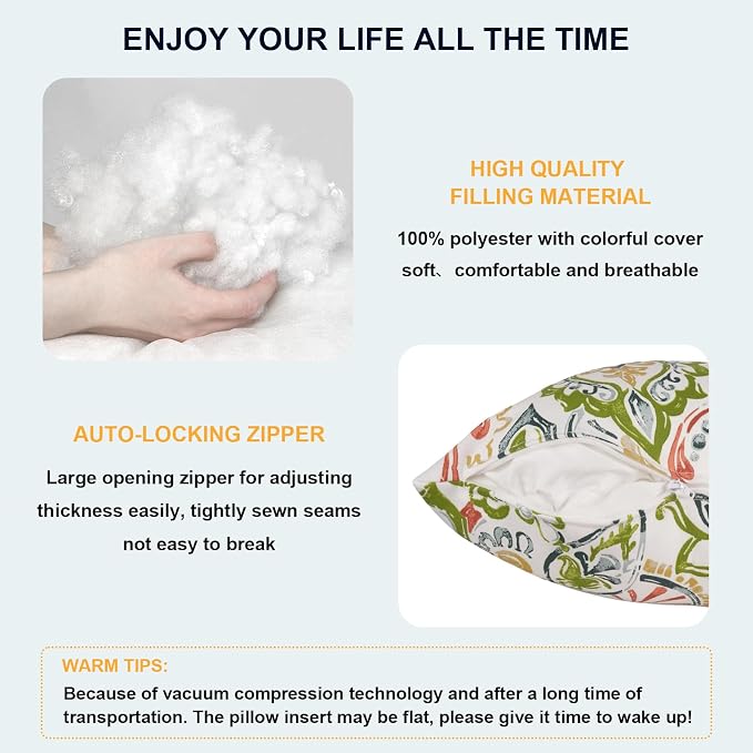 DYTXIII Pack of 2 Waterproof Outdoor Lumbar Pillow with Inserts, 12x20 in Rectangle Decorative Patio Throw Pillow for Home, Sofa,Bench and Patio Furniture, Paisley Botanical
