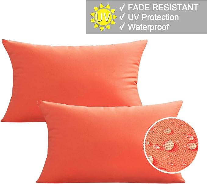 VAKADO 12x20 Outdoor Waterproof Throw Pillow Covers Set of 2 Decorative Outside Patio Furniture Cushion Cases Decor for Garden Bench Porch Couch Tent,Orange | Soft polyester, hidden zipper. Fade resistant, patio porch garden furniture. Machine washable...