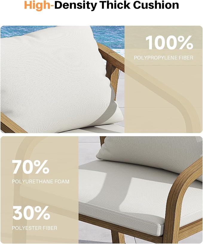 Never-Rust Aluminum Outdoor Dining Chairs Set of 2, Patio Dining Chairs with Thick Cushion, Outdoor Patio Chairs with Wraparound Backrest and Curved Armrest for Backyard, Lawn, Deck, Teak