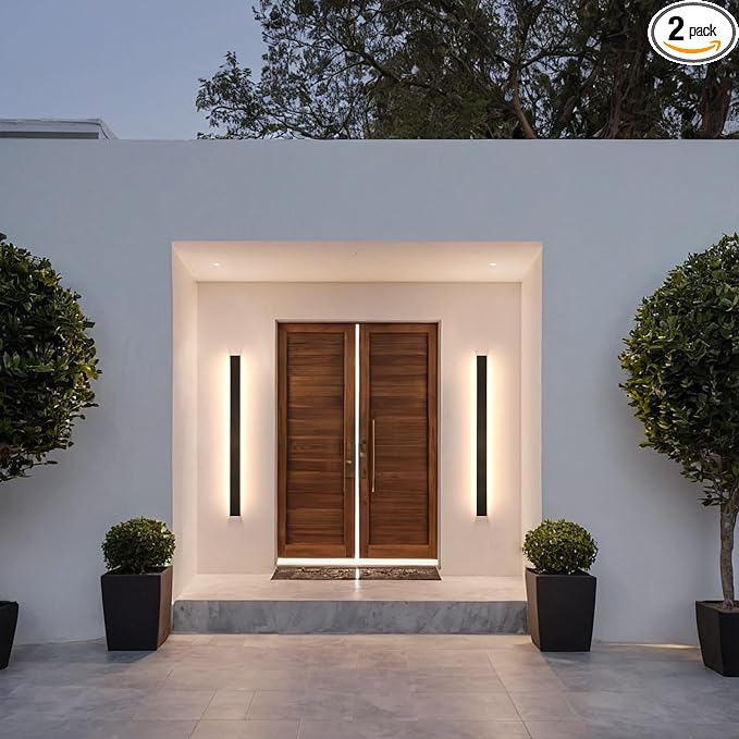 AioTio 2pack Modern LED Outdoor Wall Lights,39inch Dimmable LED Long Strip Outside Wall Lighting Fixture IP65 Waterproof,Black Outdoor Porch Lights Wall Mount,Exterior Sconce Lights for House,Garage