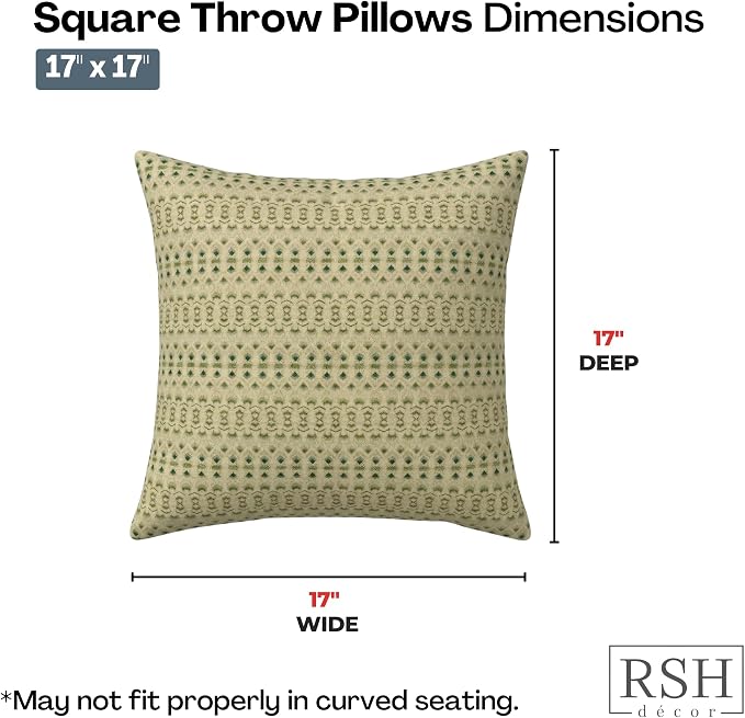 RSH DECOR Square Throw Pillows Set of 2, 17" x 17", Outdoor Pillows Waterproof, Cabrera Verde, Made in USA