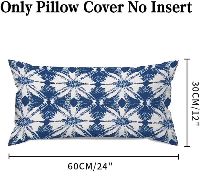 Set of 2 Indigo Blue Trellis Pillow Cases 12x24in Cushion Covers Farmhouse Pillows Covers for Couch Living Room Office Soft Rectangle Accent Pillowcase for Kids