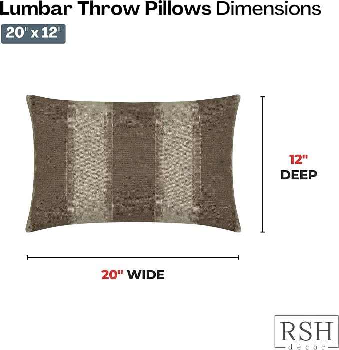 RSH DECOR: Sunbrella Lumbar Throw Pillows Set of 2 | 20" x 12" | Water and Fade-Resistant Performance Fabric | Outdoor Pillow Covers with Down-Alternative Inserts | Made in USA (Pure Intent Mink)