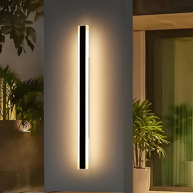71inch Long Modern LED Outdoor Wall Light, Black Outside Wall Sconces Lamps, 3 Color 3000K/4500K/6000K, IP65 Waterproof, Exterior Lighting Fixtures for Patio, Garage, Yard, Porch