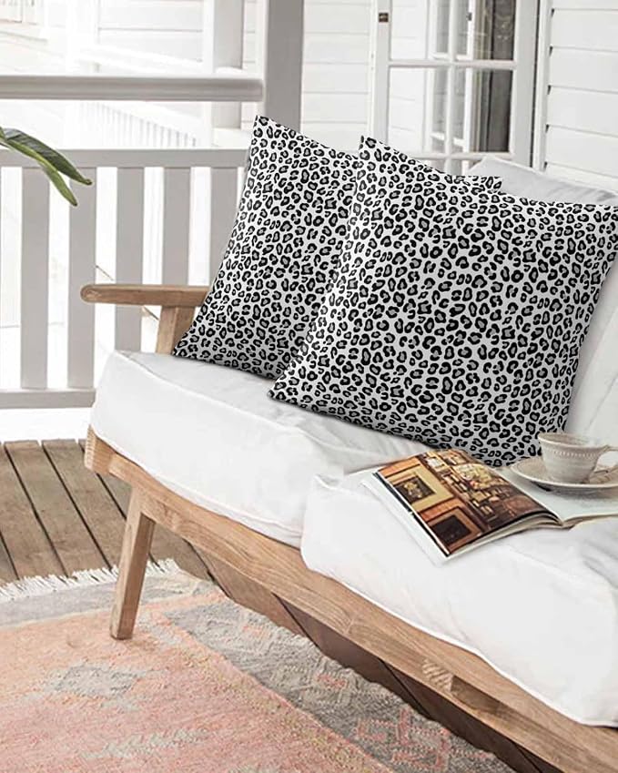 Outdoor Waterproof Throw Pillows Abstract White Black Leopard Patio Pillows Pack of 2,Decorative Pillow Covers with Insert,Pillow Cushion Case for Garden Couch Sofa Animal Skin Print