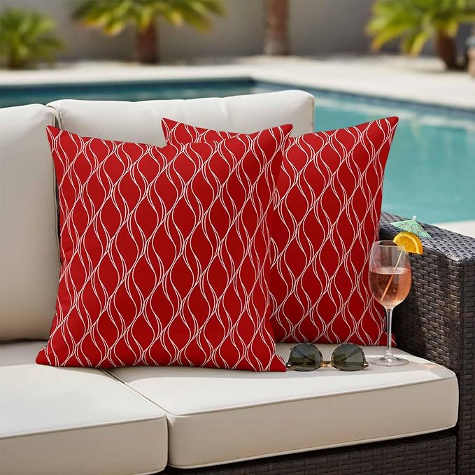 Red White Stripes Outdoor Pillow Covers 20x20 Inch Throw Pillow Covers Set of 2 Waterproof Decorative Pillow Cases Simple Geometric Modern Monochrome Cushion Covers for Patio Furniture Garden Couch